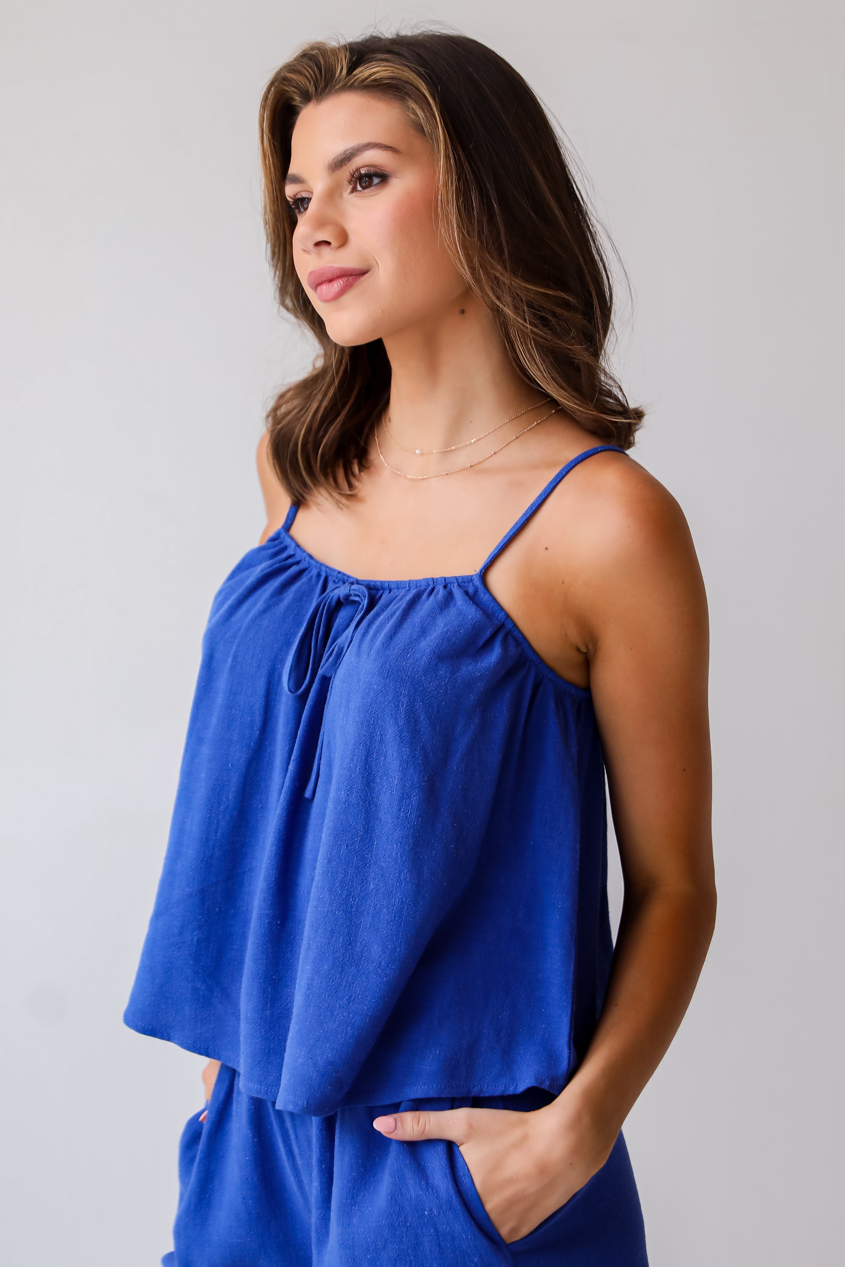 Summertime Senses Royal Blue Linen Tank