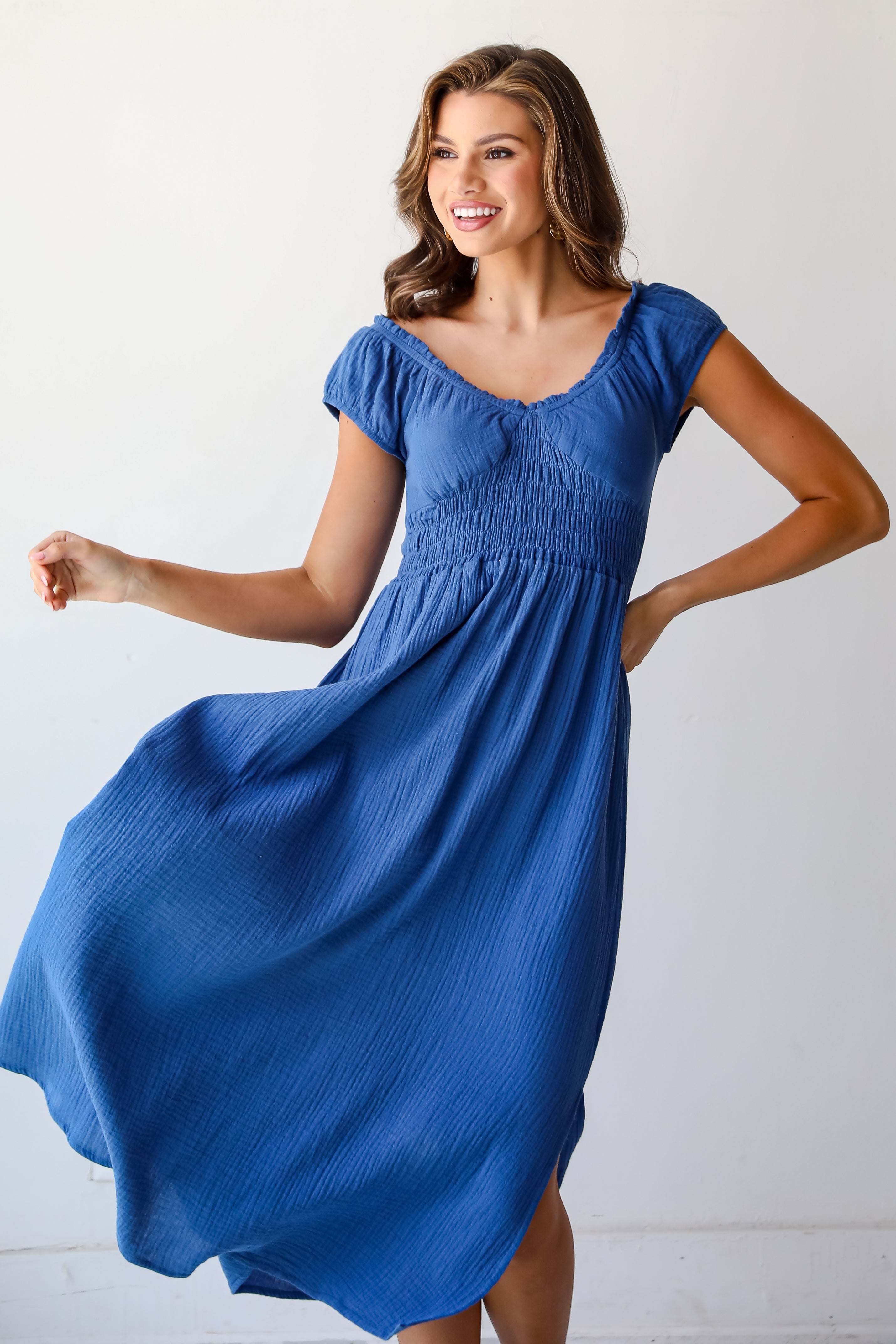 blue linen dress