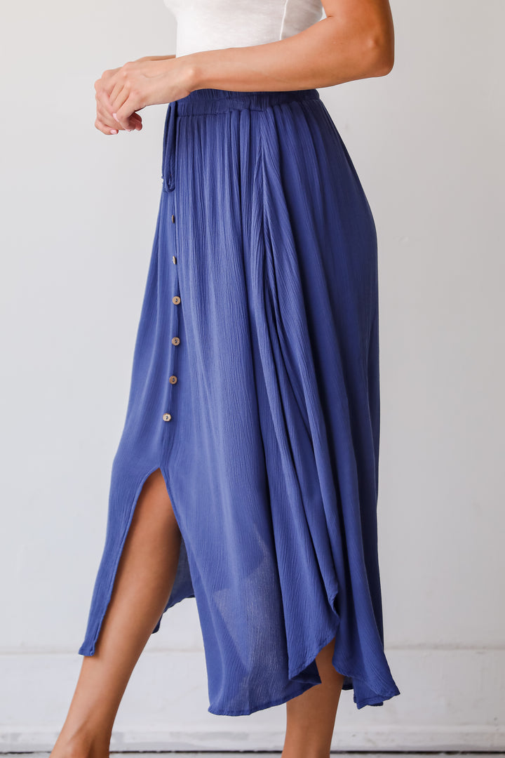 Sweetly Sophisticated Blue Button Front Midi Skirt