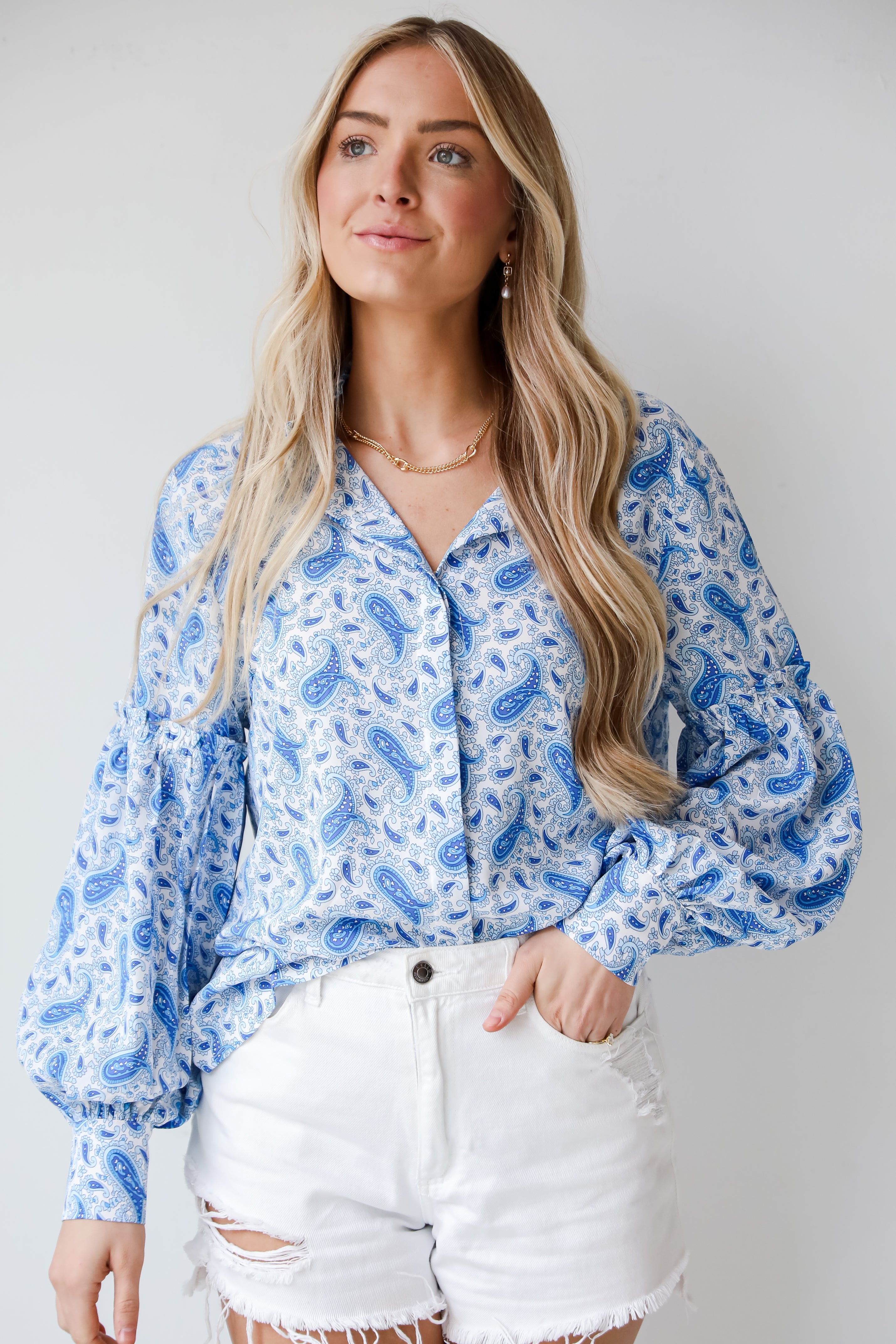 Blue Paisley Blouse for women, Blue Paisley Blouse, Truly Delightful Blue Paisley Blouse, Blue Paisley Top, Women&