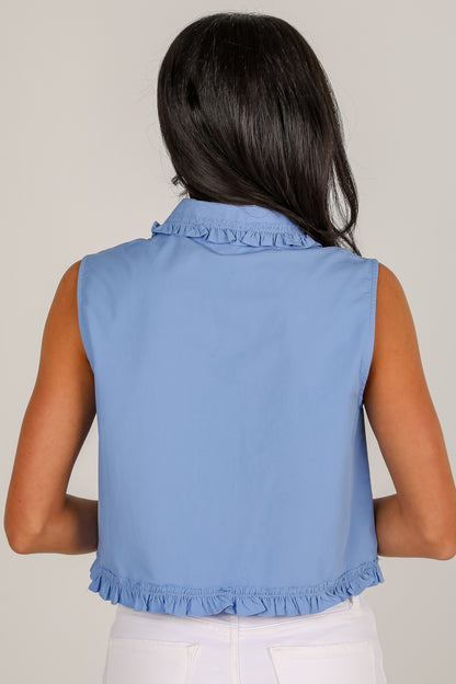 Win Them Over Blue Ruffle Blouse