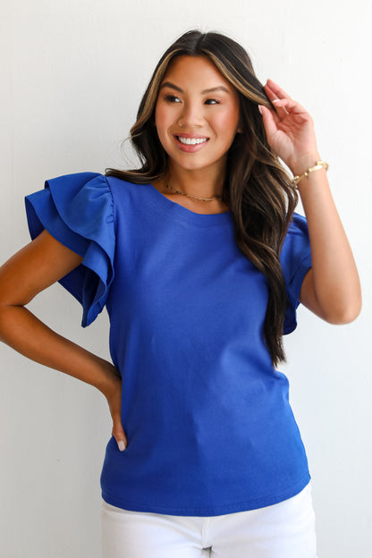 Intentionally Breezy Royal Blue Ruffle Sleeve Blouse