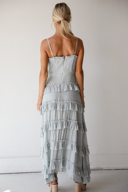 Flattering Attitude Light Blue Ruffle Tiered Maxi Dress