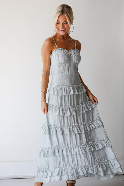 Flattering Attitude Light Blue Ruffle Tiered Maxi Dress