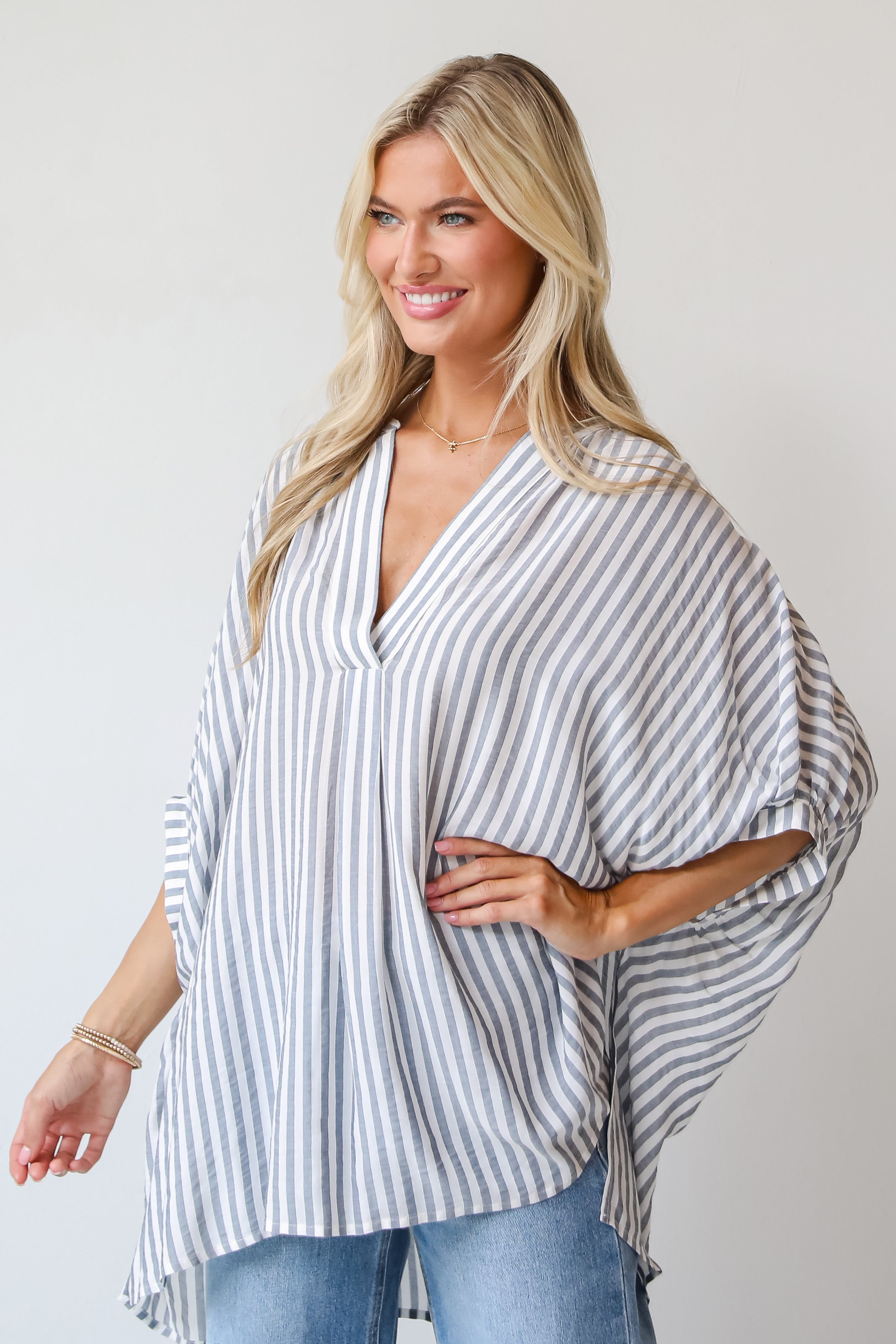 Sweet Decision Navy Striped Oversized Blouse