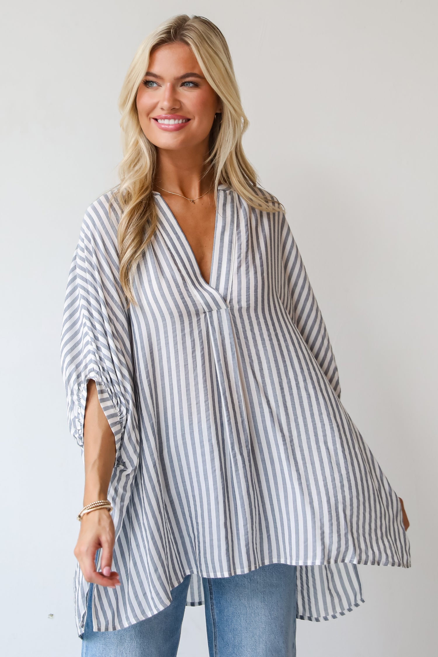 Sweet Decision Navy Striped Oversized Blouse