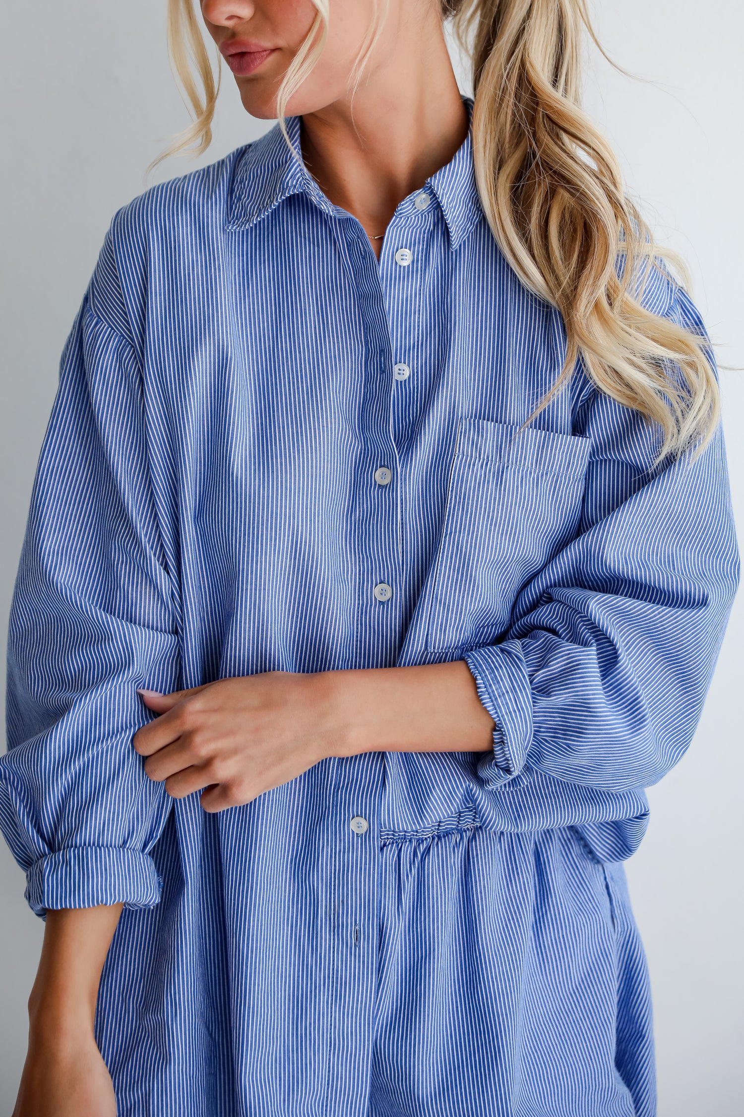 blue striped blouse