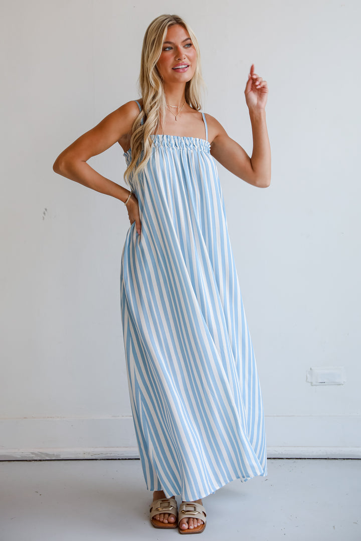 Light Blue Striped Maxi Dress