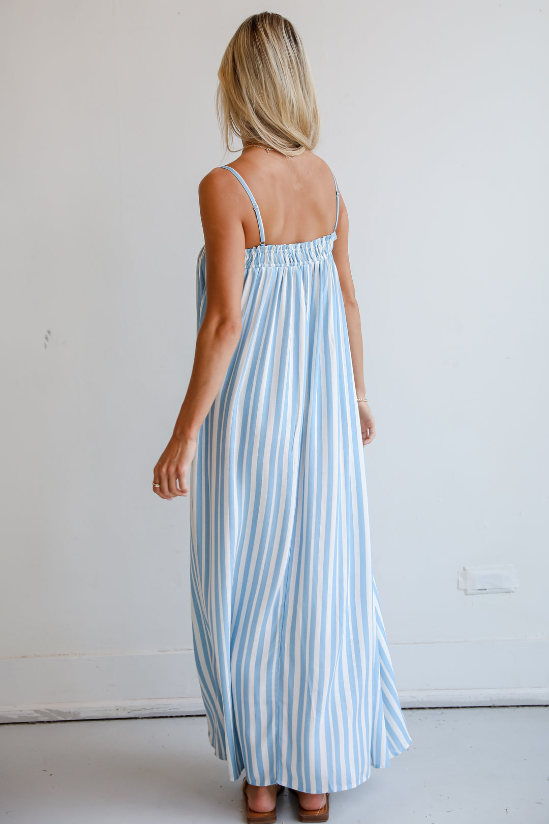 womens Light Blue Striped Maxi Dress