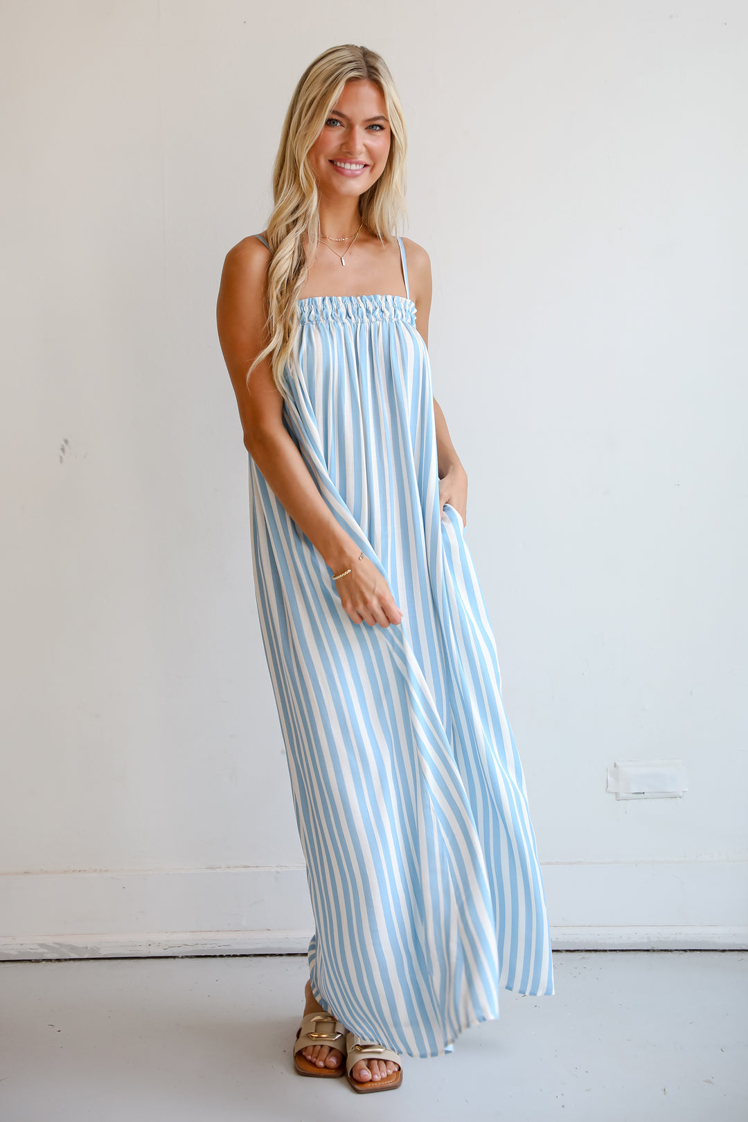 Light Blue Striped Maxi Dress