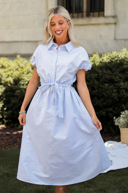 Light Blue Striped Midi Dress