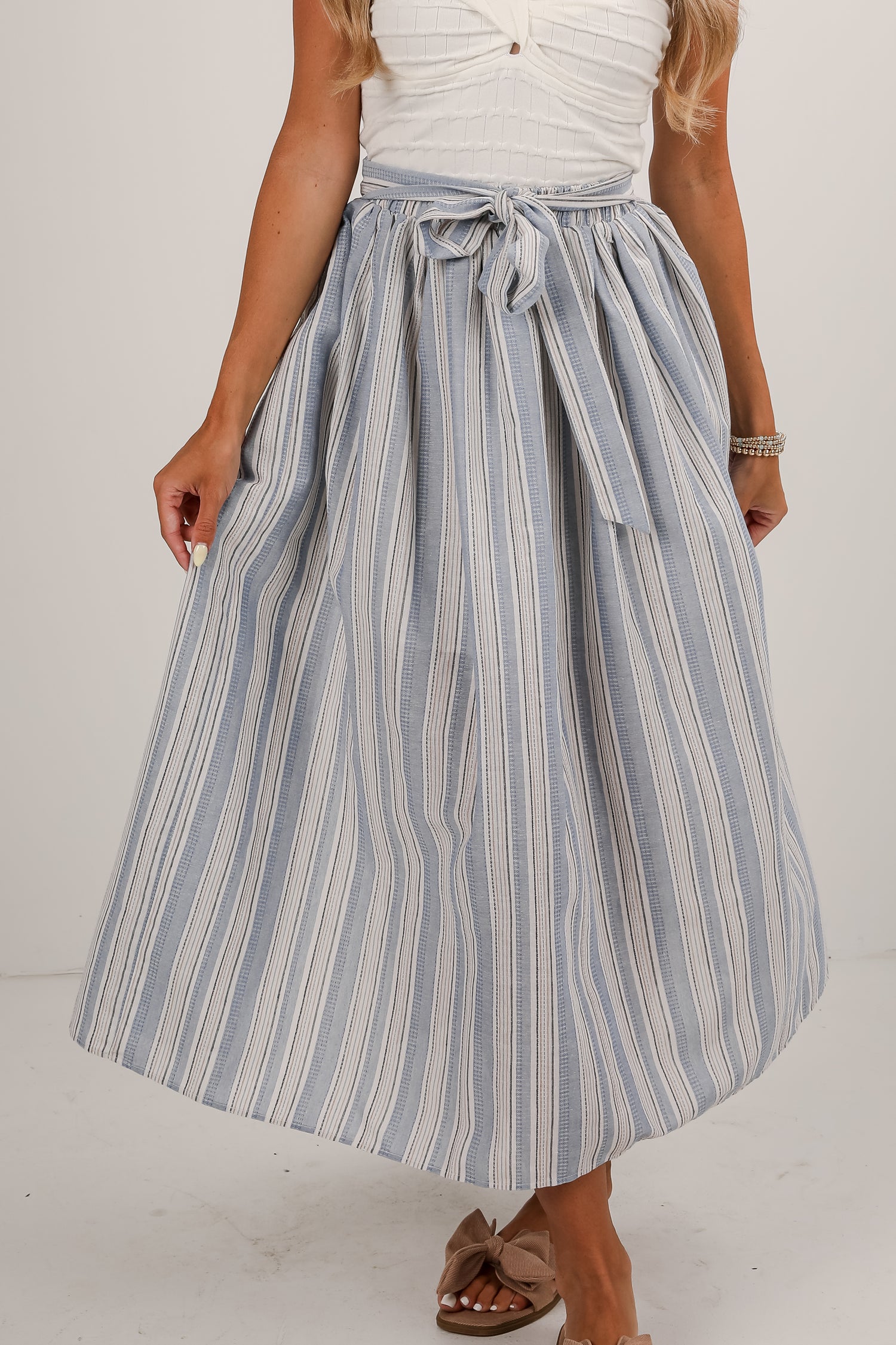Feels Like Love Blue Striped Midi Skirt