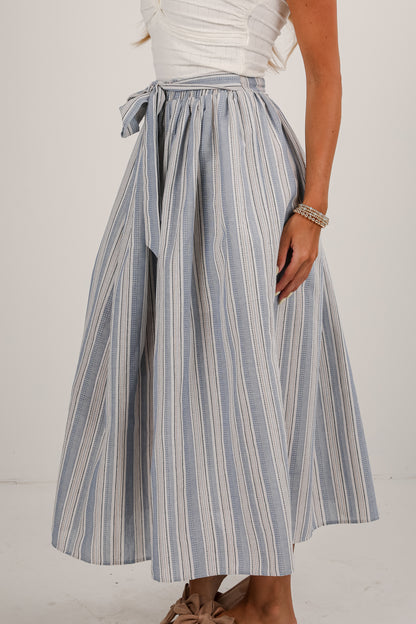 Feels Like Love Blue Striped Midi Skirt