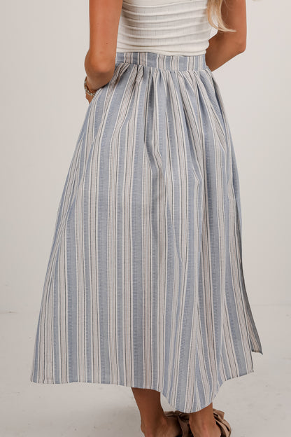 Feels Like Love Blue Striped Midi Skirt