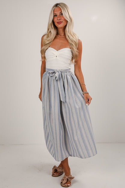 Feels Like Love Blue Striped Midi Skirt