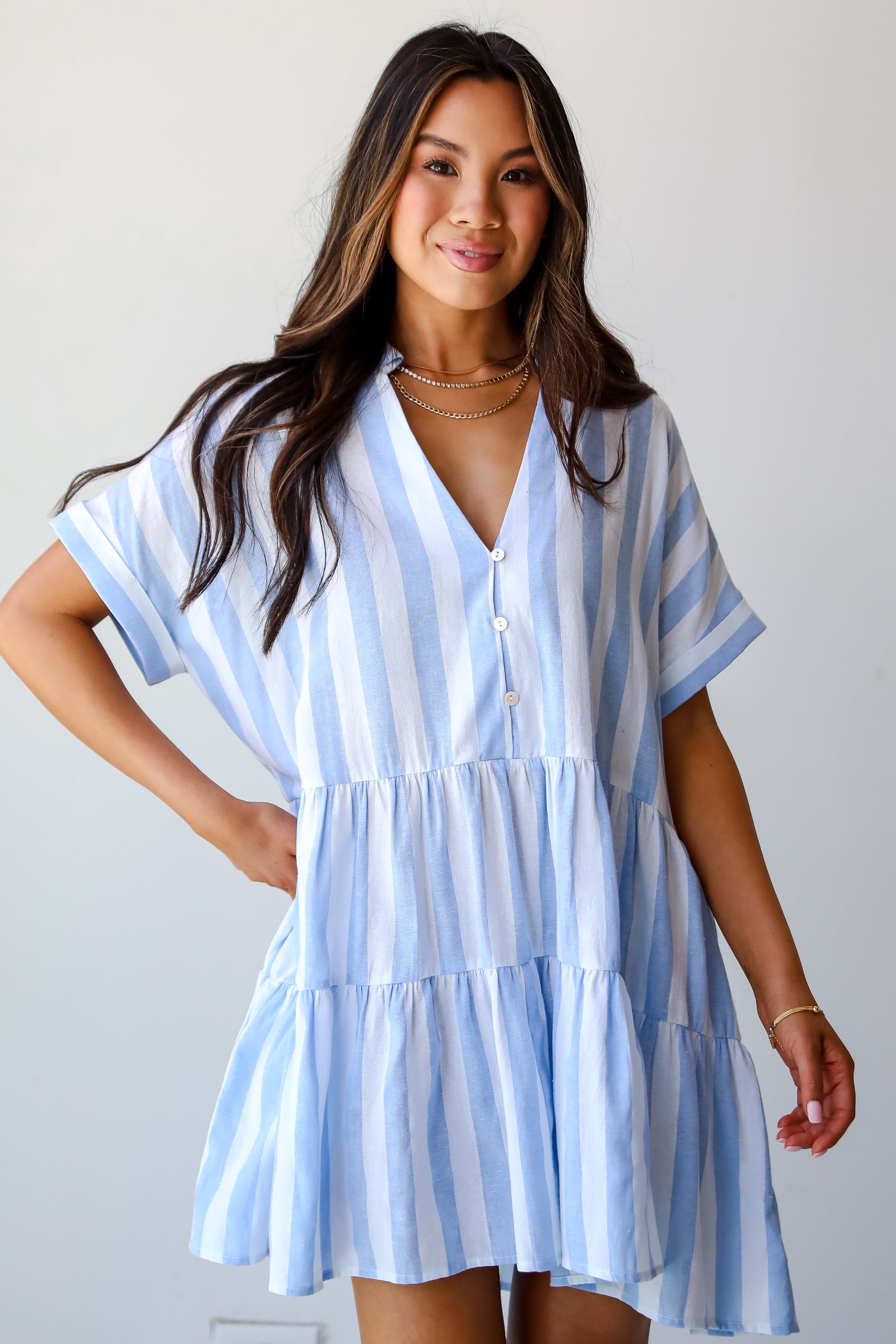 Light Blue Striped Mini Dress