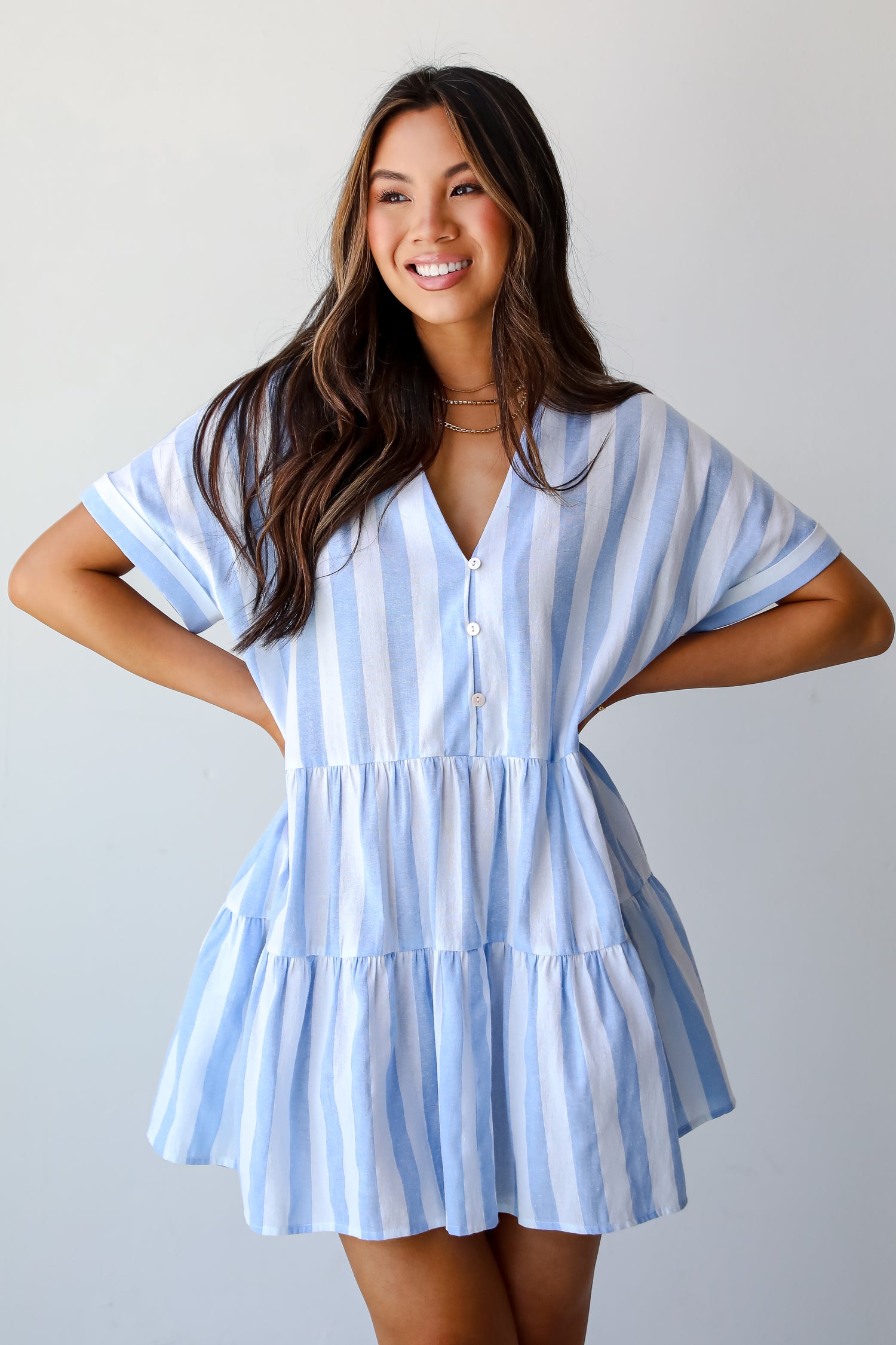 Light Blue Striped Mini Dress