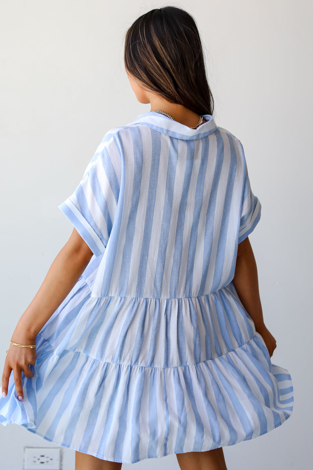 Light Blue Striped Mini Dress