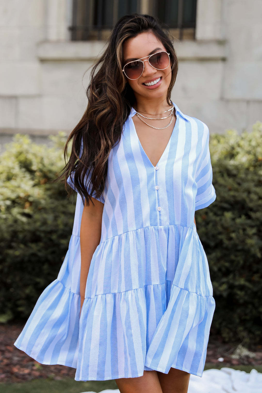 Light Blue Striped Mini Dress