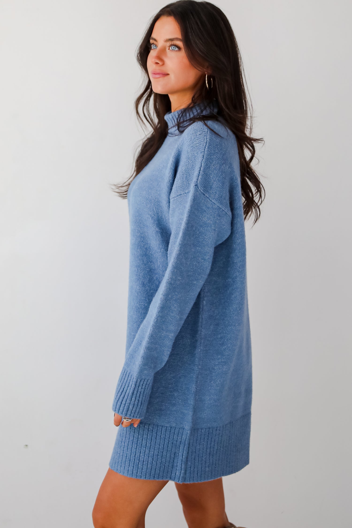 Seasonally Stylish Mock Neck Mini Sweater Dress