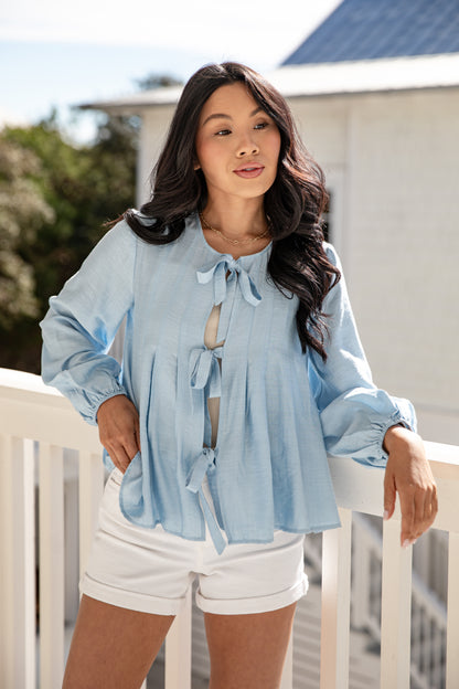 Skywashed Blue Tie-Front Blouse