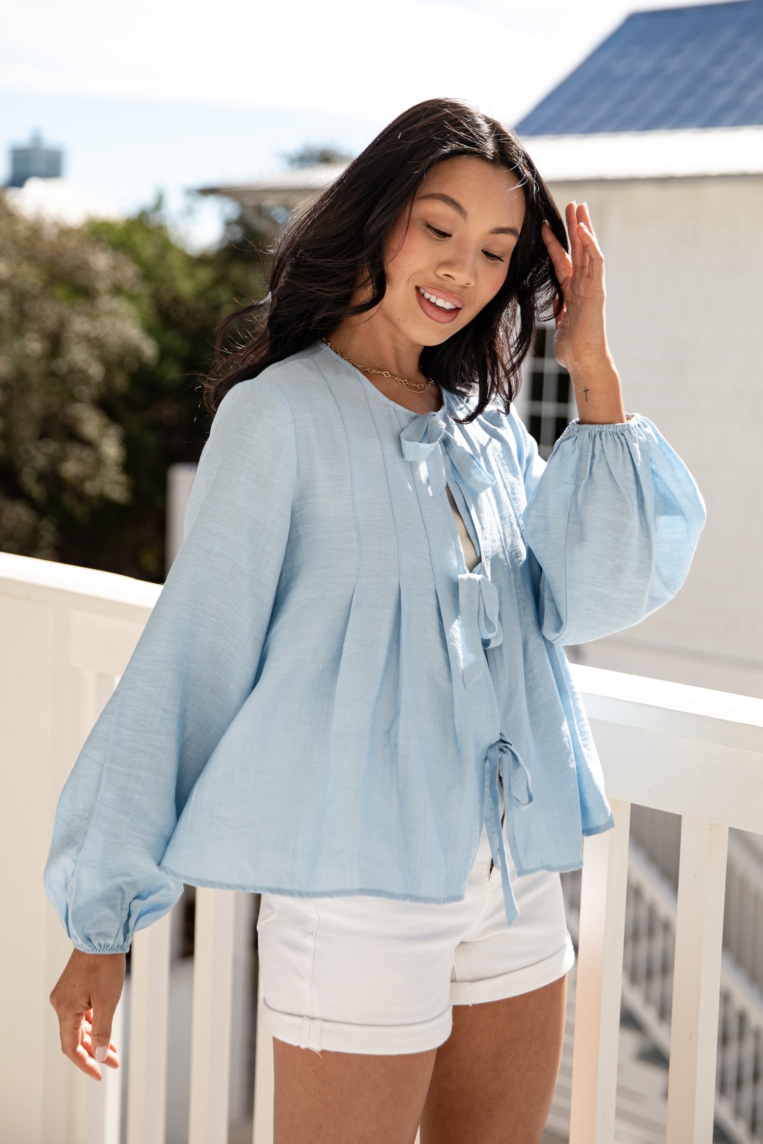 Skywashed Blue Tie-Front Blouse
