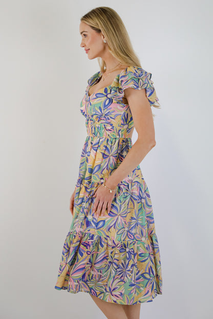 Remember Me Blue Tiered Floral Midi Dress