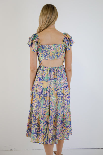 Remember Me Blue Tiered Floral Midi Dress