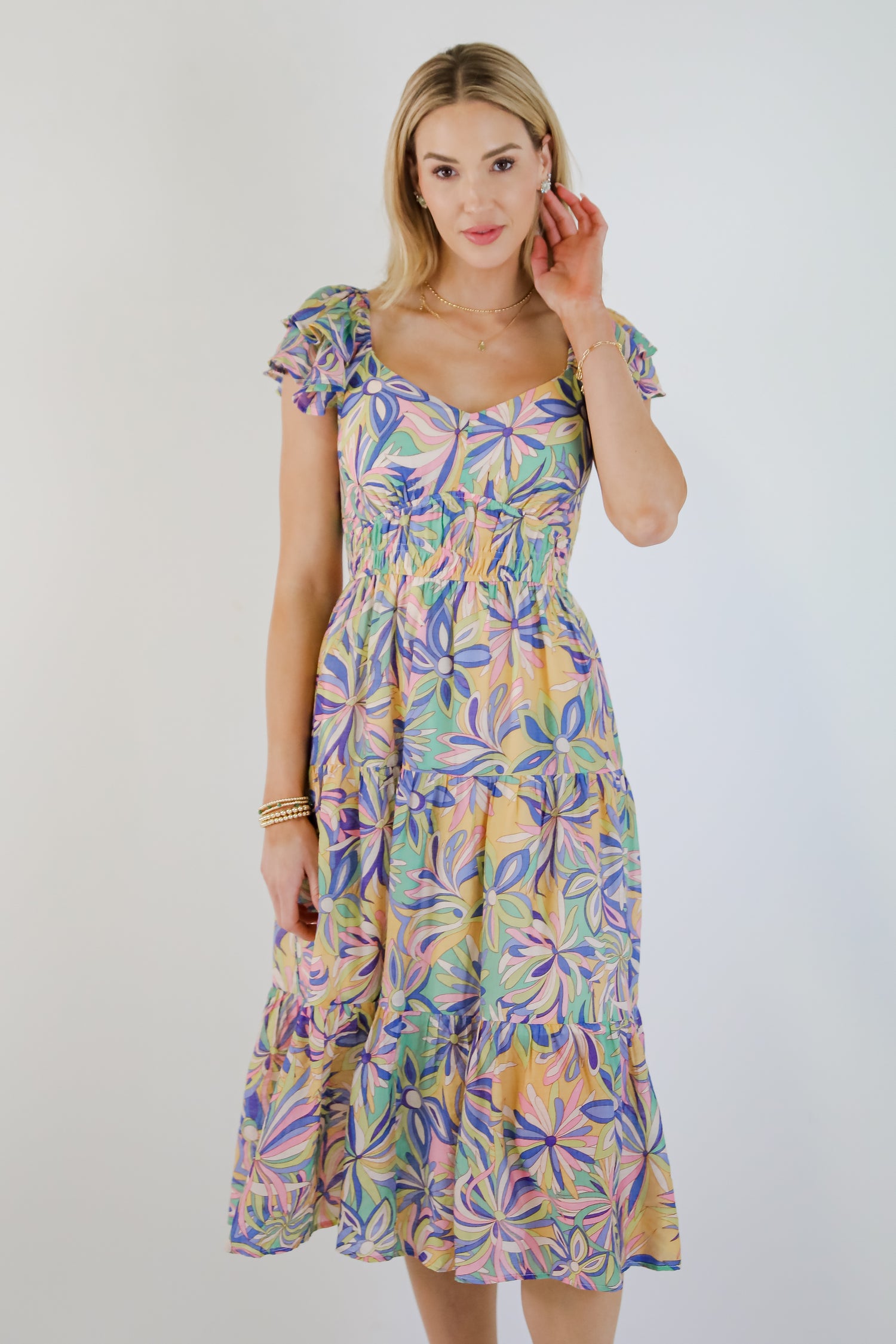 Remember Me Blue Tiered Floral Midi Dress