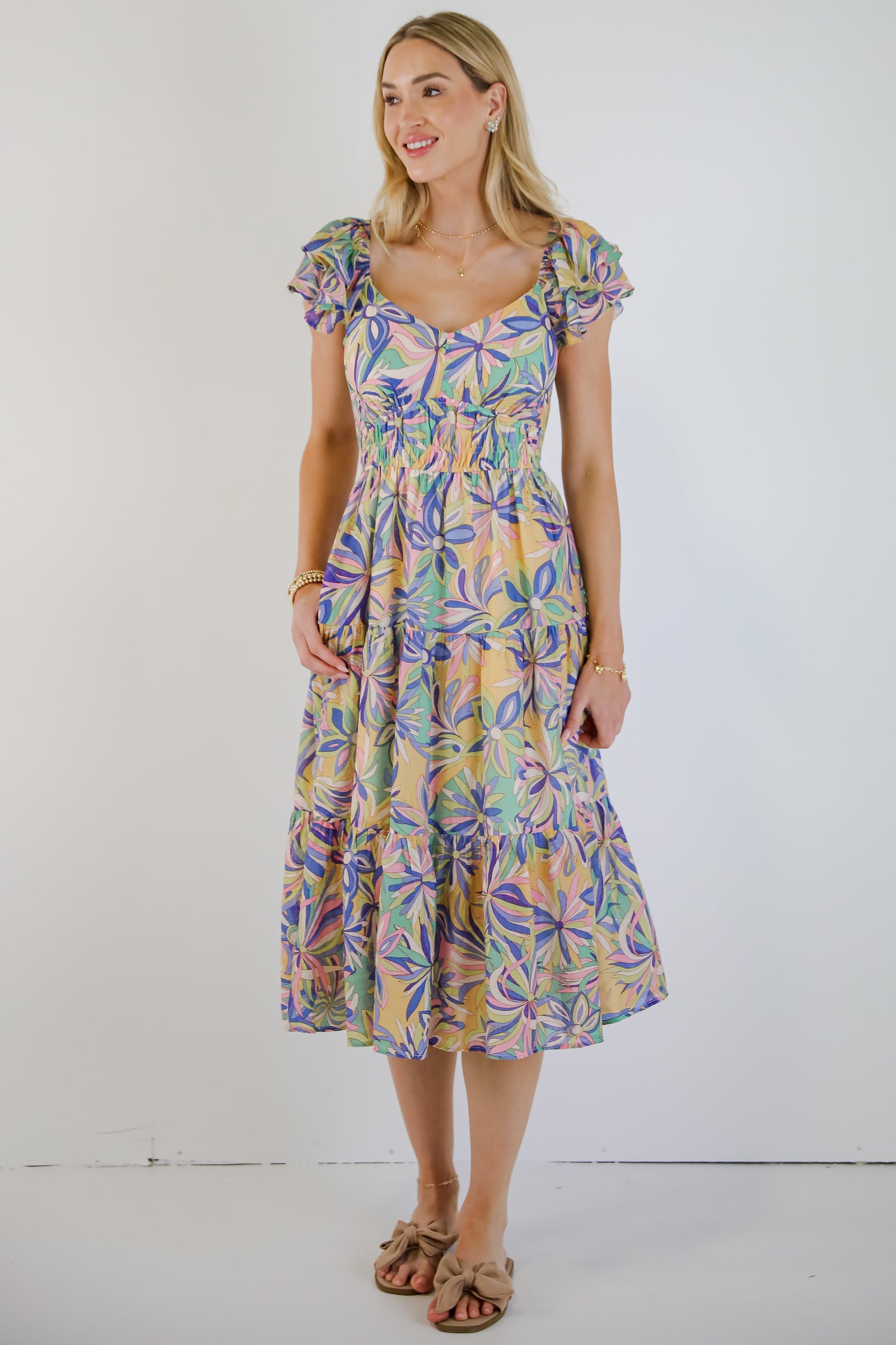 Remember Me Blue Tiered Floral Midi Dress