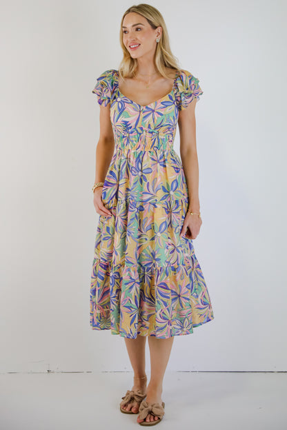 Remember Me Blue Tiered Floral Midi Dress