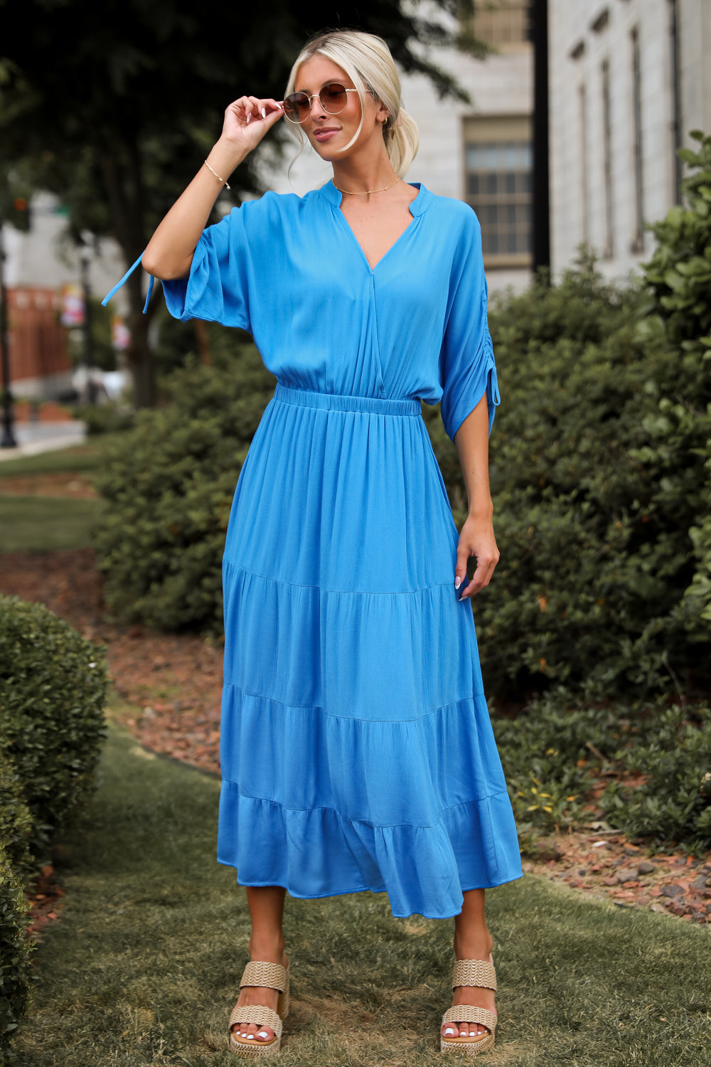 Pristine Darling Blue Tiered Maxi Dress