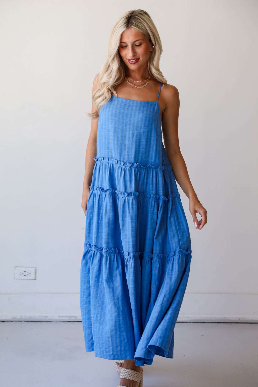 Uncommon Charm Blue Tiered Maxi Dress