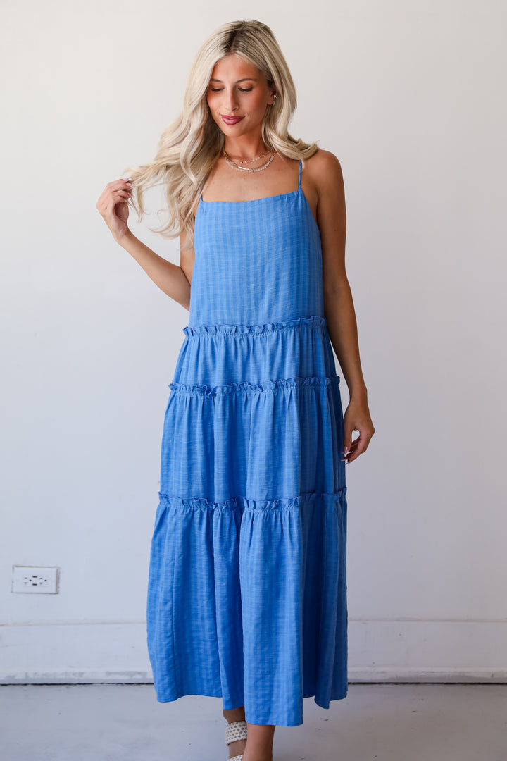 Uncommon Charm Blue Tiered Maxi Dress