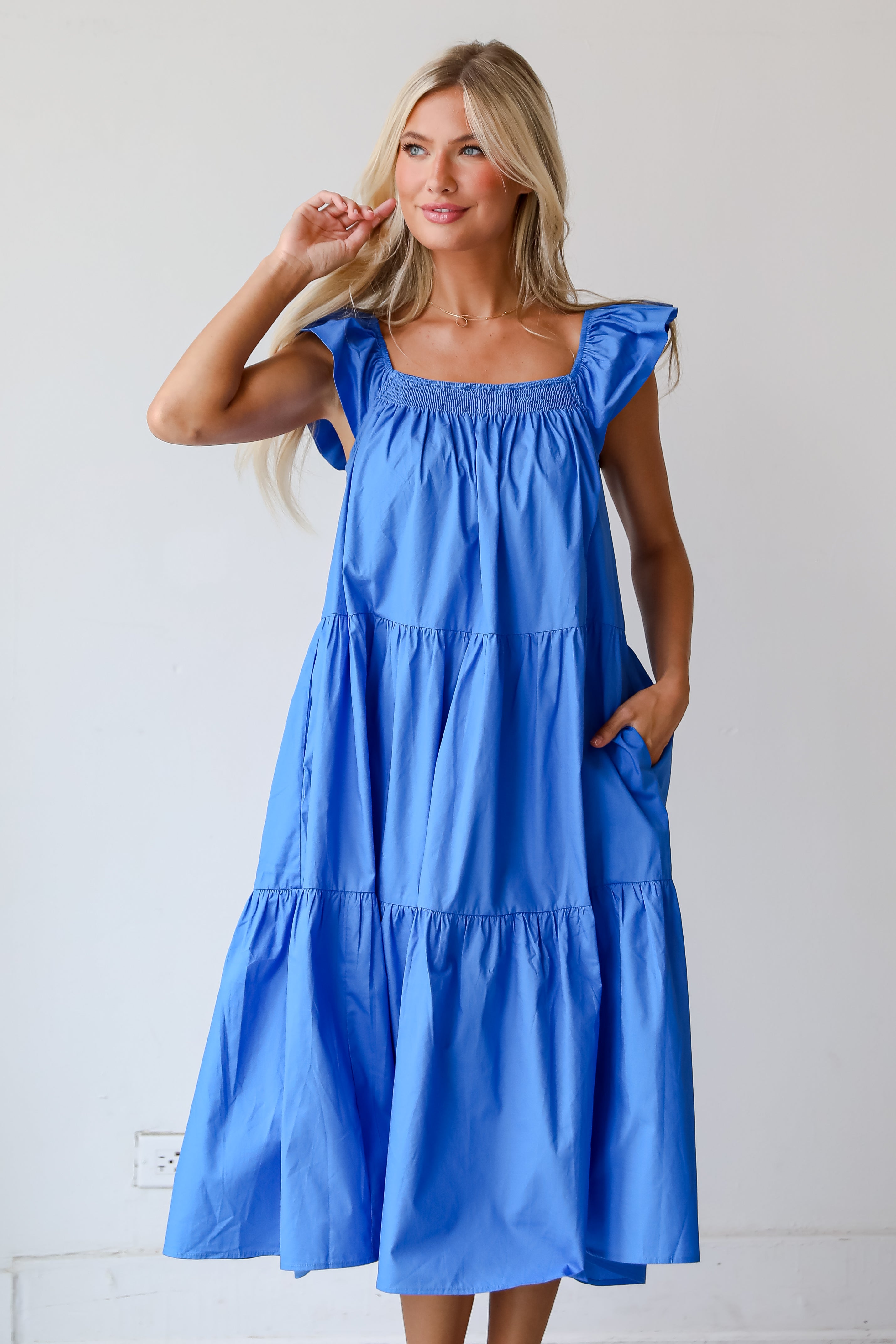 Summer Beauty Blue Tiered Midi Dress