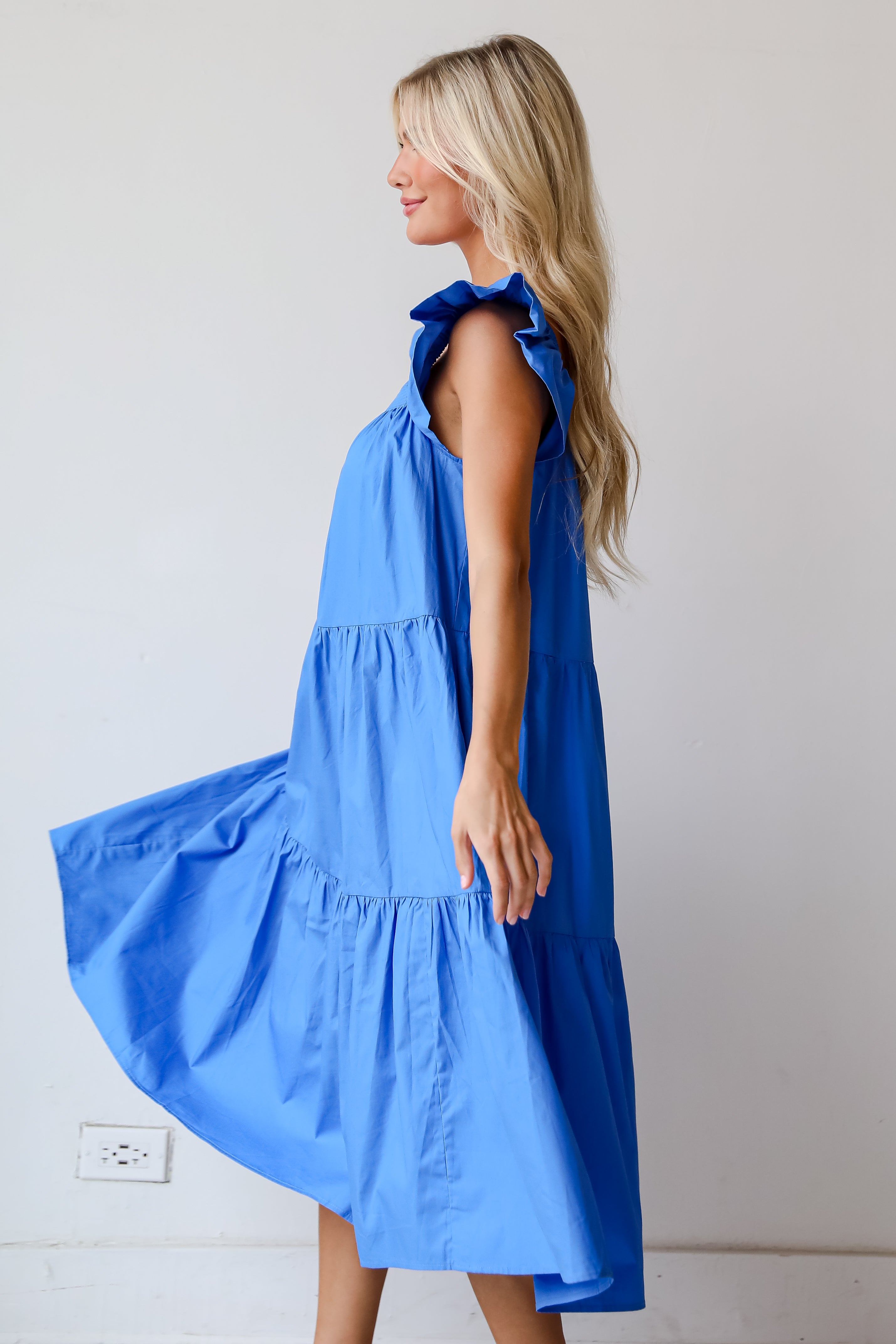 Summer Beauty Blue Tiered Midi Dress