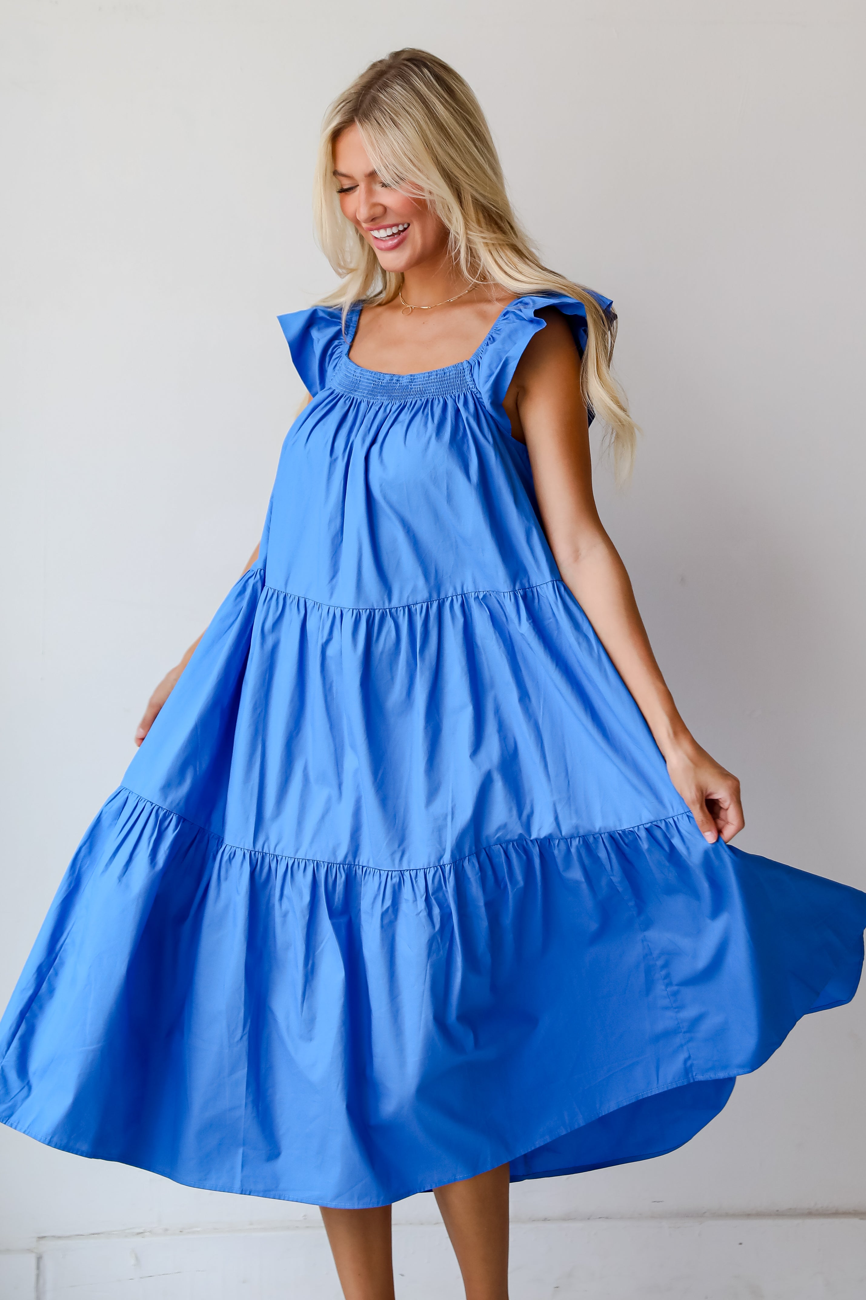 Summer Beauty Blue Tiered Midi Dress