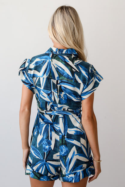 Celebrating Sun Blue Tropical Print Romper