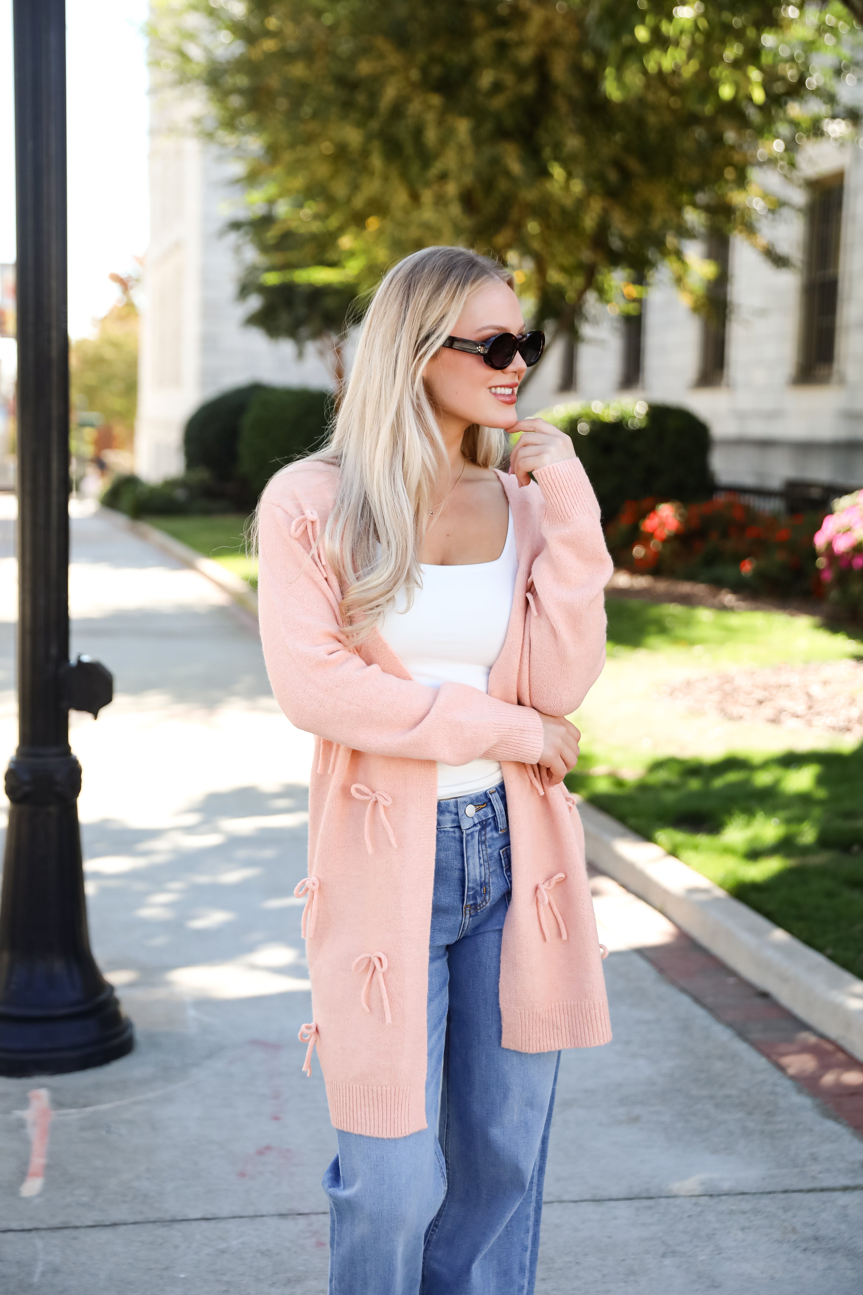 Trendy Potential Blush Bow Sweater Cardigan