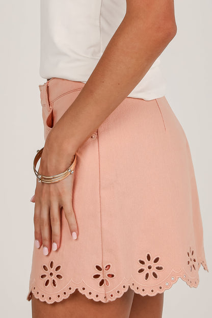 Posh Vision Apricot Scalloped Eyelet Mini Skirt