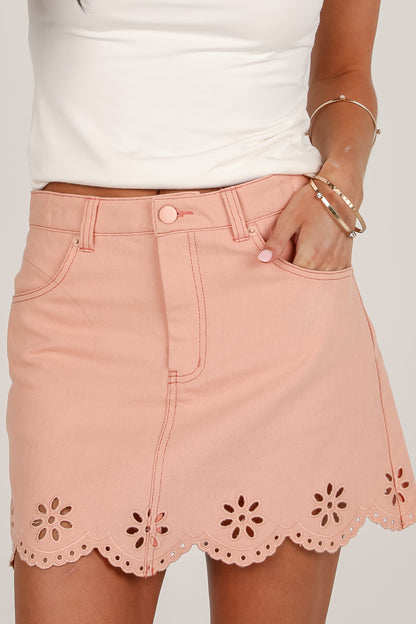 Posh Vision Apricot Scalloped Eyelet Mini Skirt