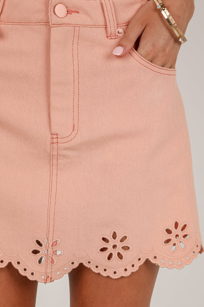 Posh Vision Apricot Scalloped Eyelet Mini Skirt