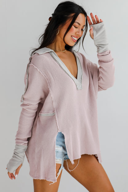 Utterly Adored Mauve Oversized Waffle Knit Top