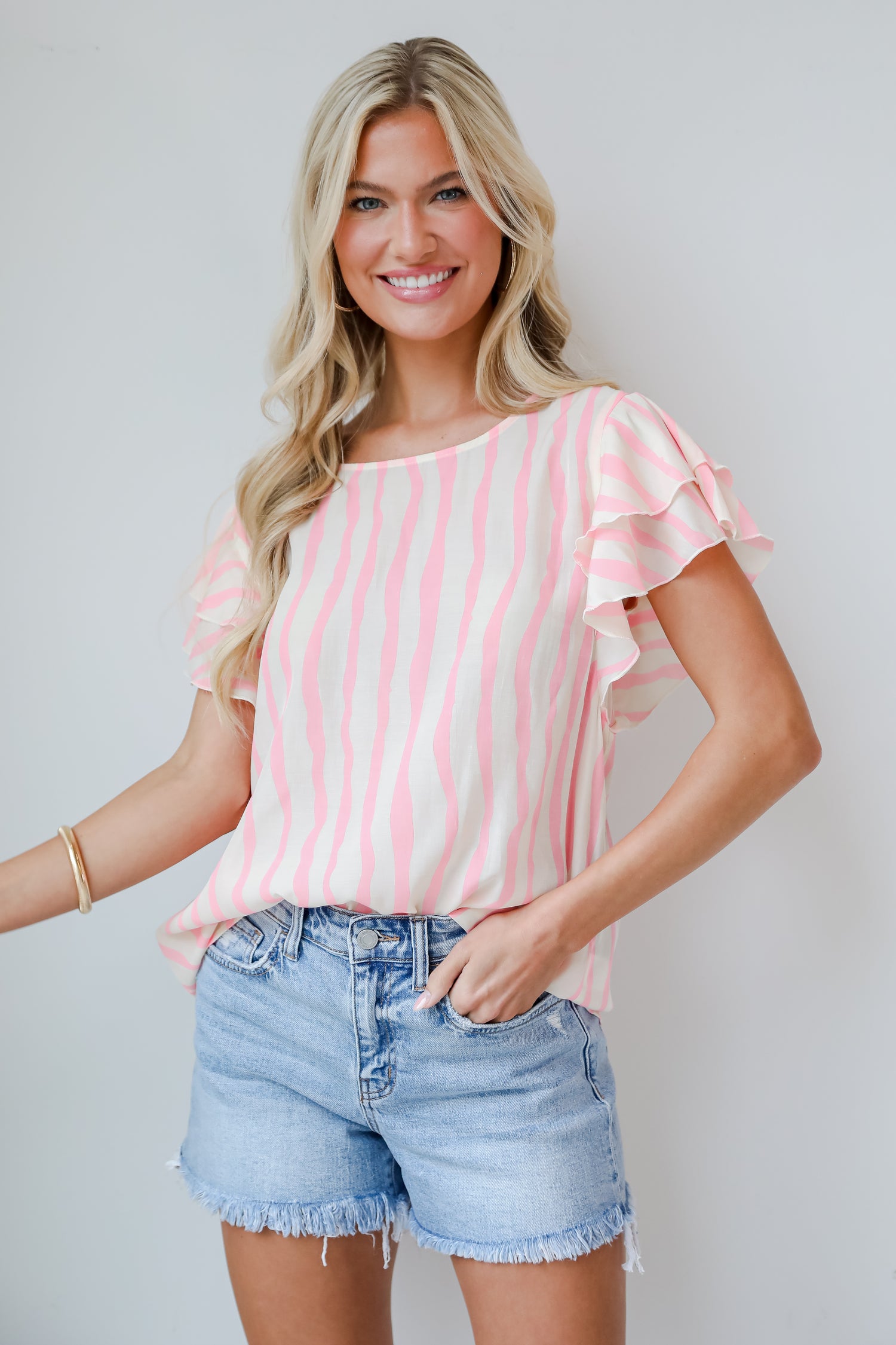 pink striped blouse