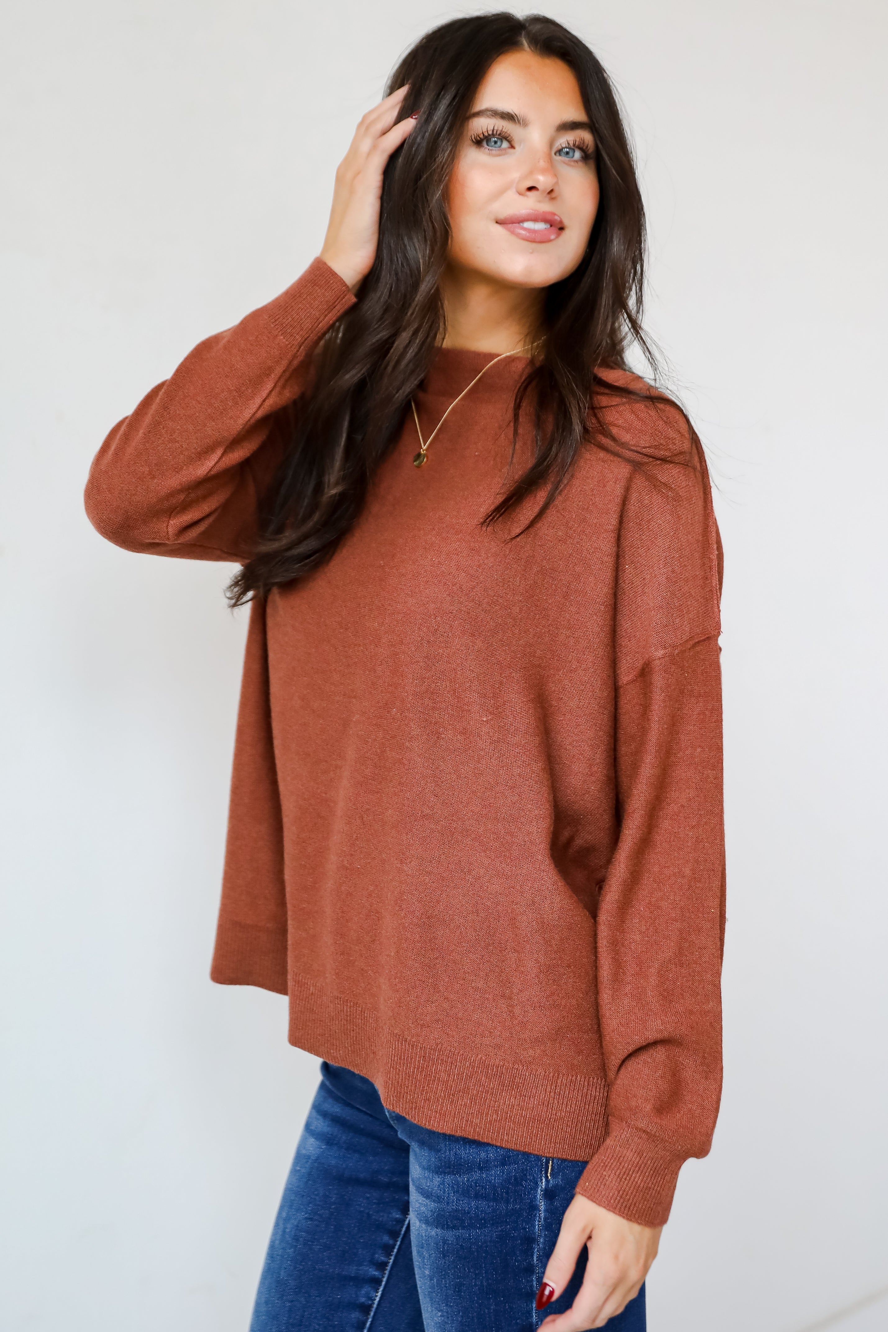 Cozy Vibes Brick Lightweight Knit Sweater