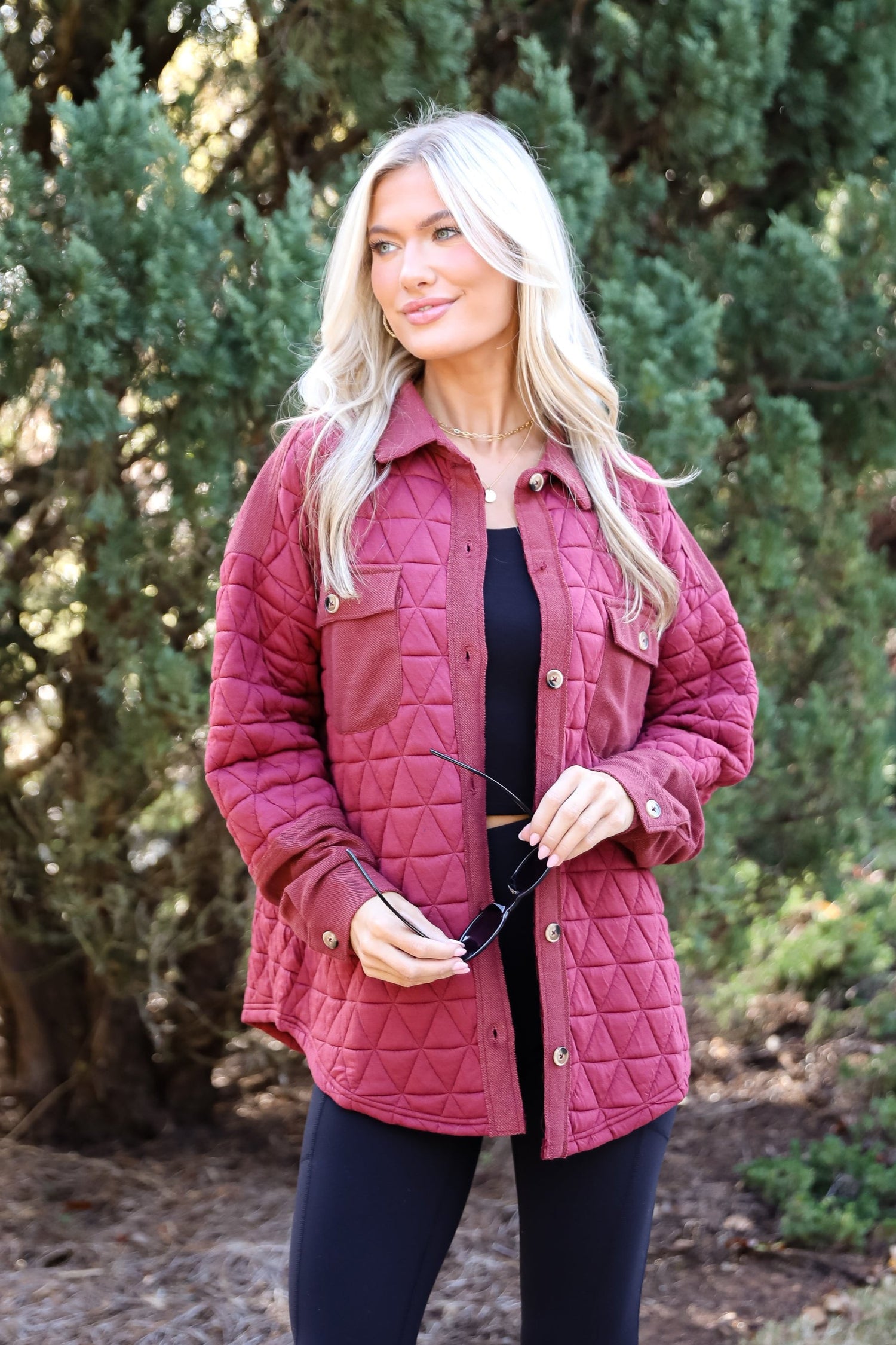 Seasonal Cuteness Brick Quilted Shacket