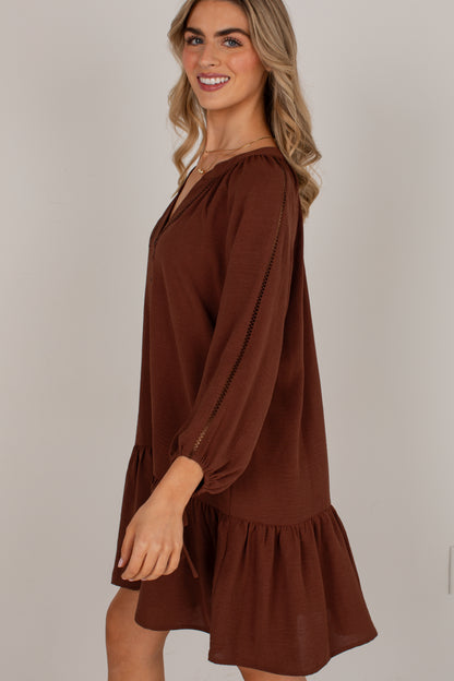 Refined Taste Brown Button-Front Mini Dress