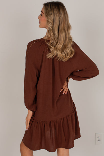 Refined Taste Brown Button-Front Mini Dress