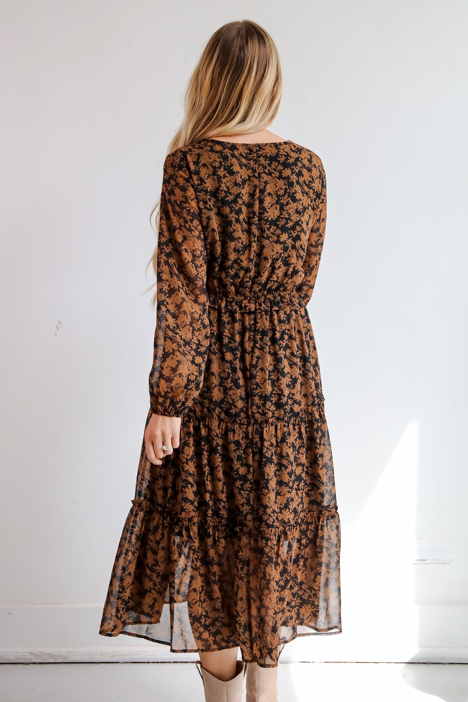 Graceful Glamour Black Floral Midi Dress