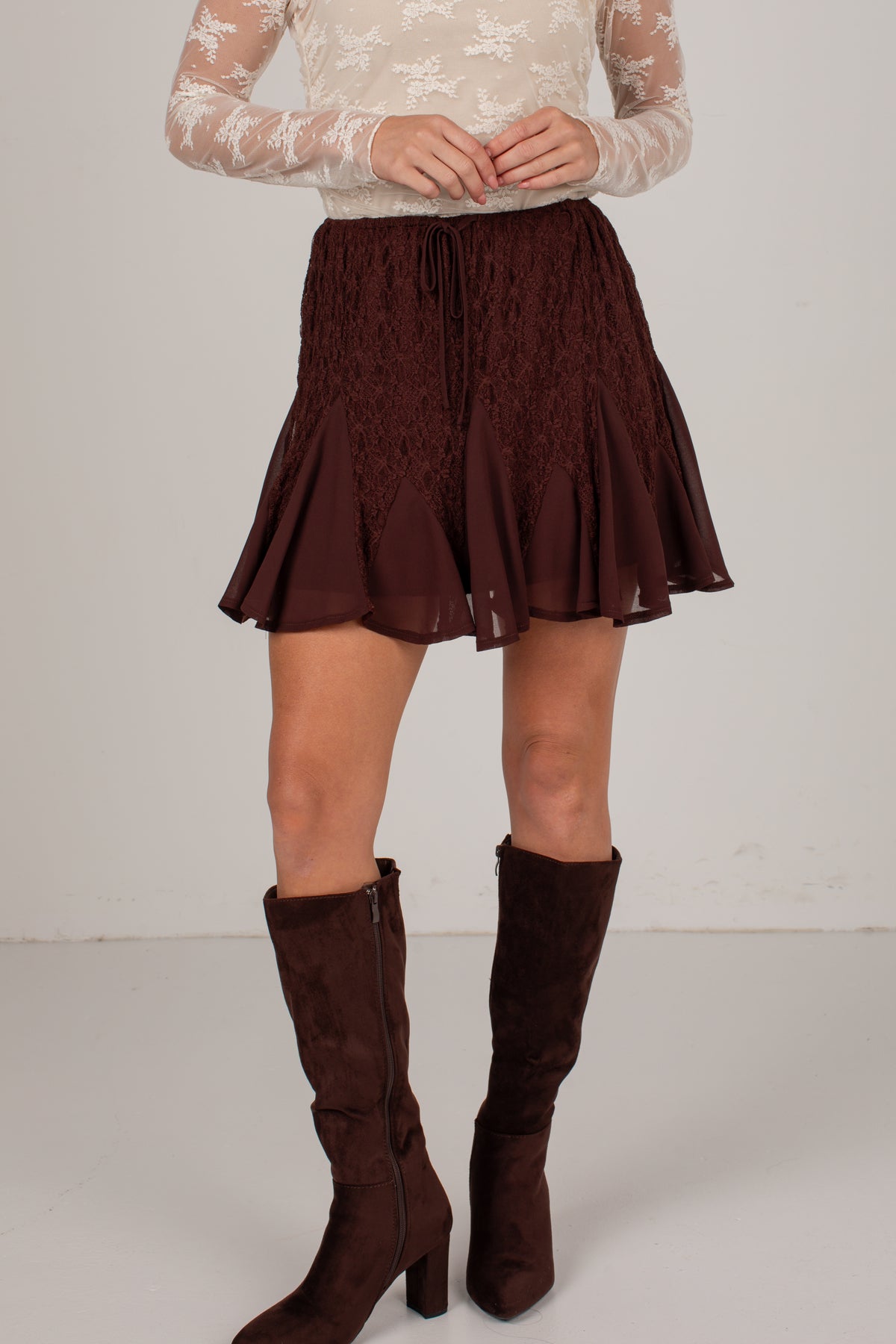 Autumn Spell Brown Lace Mini Skort
